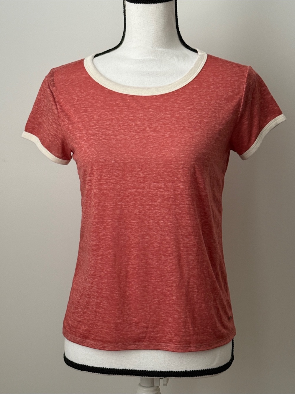 American Eagle Classic Crewneck Short Sleeve Ringer Tee - Red with Cream Trim